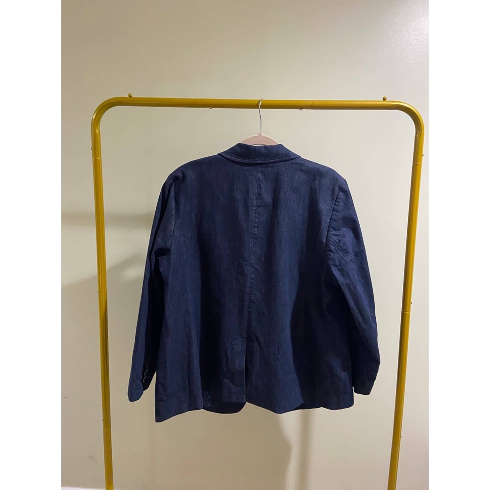Talbots Plus Petite Indigo Denim Blazer Jacket Blue Single Button Lined Size 2XP - Picture 3 of 10